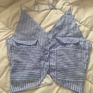 Paola Arango Blue and White Striped Vest
